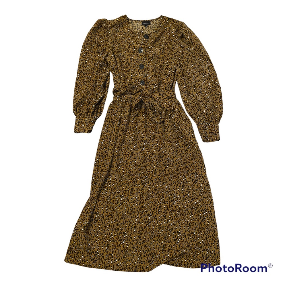 NWOT Who What Wear Long Sleeve Bold Button Dress, Leopard Print, Size S